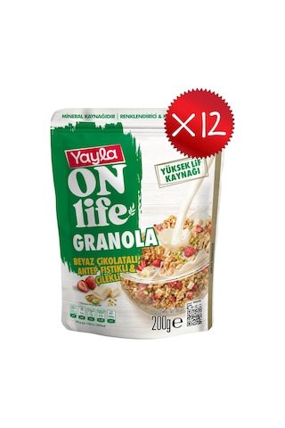 Yayla Onlife Beyaz Çikolatalı Antep Fıstıklı Ve Çilekli Granola 200 G X12