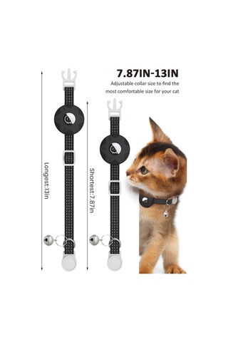 Geeroyoo Kedi İzleyici Kolye, Airtag Uyumlu Silikon Kılıf, Yansıtıcı Şeritli, Güvenli Kilit, Işıklı Ve Ayarlanabilir Siyah