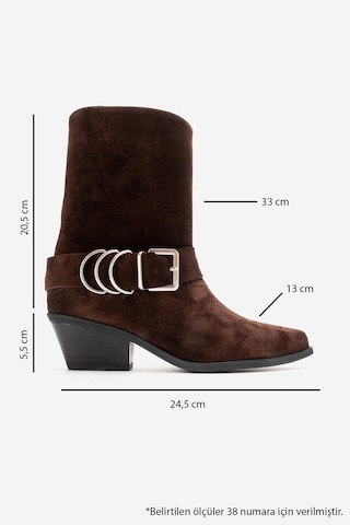 Luvishoes Velmor Kahverengi Süet Hakiki Deri Tokalı Kadın Western Bot Kahverengi