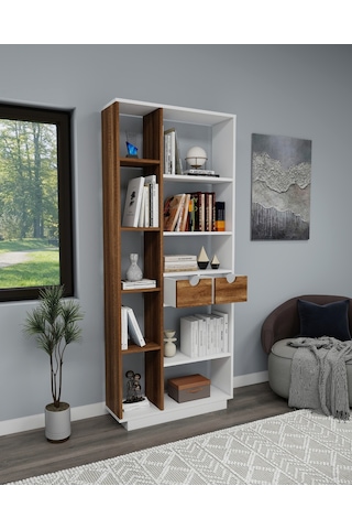 Arnetti Luma 10 Raflı Dolaplı Kitaplık Beyaz Ceviz