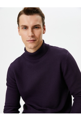 Koton Balıkçı Yaka Kazak Triko Slim Fit Dokulu Uzun Kollu Mor 4wam70032ht 4WAM70032HT348 Mor