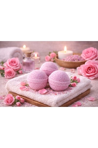 3 Adet 50 Gr. Gül Kokulu Banyo Topu, Nem Bombası, Banyo Bombası, Manikür Ve Pedikür Topu Diğer