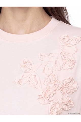 Lcw Modest Pembe Nakışlı Soft Touch Kadın Tişört