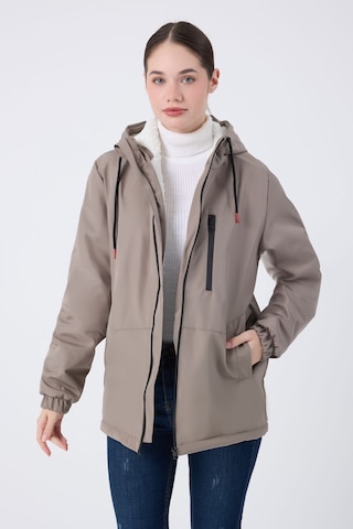 Kadın Vizon İçi Kürklü Su Ve Rüzgar Geçirmez Kapüşonlu Kışlık Mont & Kaban & Parka Vizon