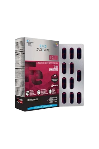 Zade Vital Demir Ve Prebiyotik Içerikli Takviye Edici Gıda 30 Kapsül