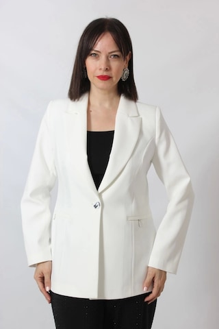 Moda Berray 1904 Beyaz Fermuarlı Cep Aksesuarlı Kadın Büyük Beden Blazer Ceket Beyaz