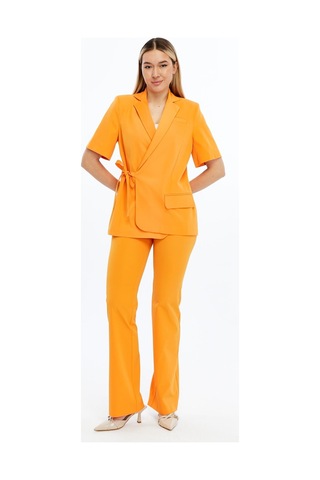 Selectmoda Kadın Yüksek Bel Düz Paça Turuncu Kumaş Pantolon