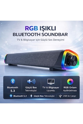 Coofbe Rgb Işıklı Vers.5.3 Bluetooth Masaüstü Hoparlör Tv Bilgisayar Soundbar Ses Sistemi Speaker Hoparlör