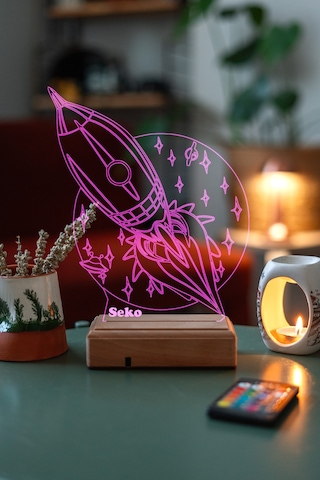 Kişiye Özel 3D Uzay Ve Roket Masaüstü Led Cocuklara Hediye Lamba