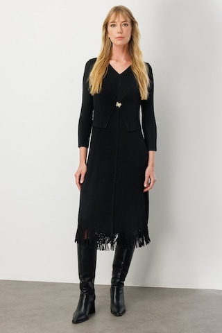 Ekol Kadın Kelebek Broşlu Püsküllü Elbise 4919 Siyah Siyah