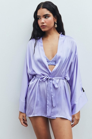 Fumée Lila Kısa Saten Sabahlık / Kimono Lila