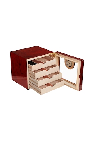 Falconetti 4 Katlı Kırmızı Camlı Humidor Puro Kutusu Rc13