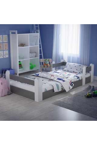 Tuliplifeyapımarket Tuliplife Montessori Karyola Beyaz-Antrasit Çocuk Yatağı -307 Antrasit - Beyaz
