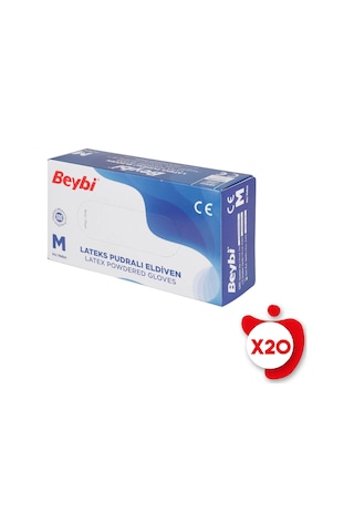 Beybi Pudralı Lateks Eldiven M Beden Beyaz 100'lü 20 Paket Beybi Pudralı Lateks Eldiven M Beden Beyaz 100'lü 20 Paket