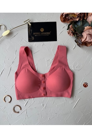 Gracie Lazer Kesim Dikişsiz Önü Çıtçıtlı Açılabilir Rahat Bralet/ Nar Çiçeği