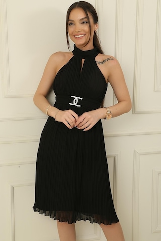 By Saygı Komple Pilisel İastarlı Şifon Elbise-36188-siyah