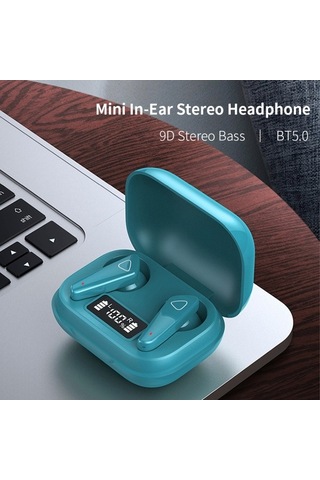 Primepickings Bt 5.0 Kablosuz Spor Kulaklık, Mini İki Kulaklı, Şarj Kutusu, Led Ekran, Ergonomik, Black