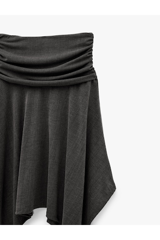 Koton Viskon Karışımlı Drape Detaylı Asimetrik Midi Etek Antrasit 6sal70063ık