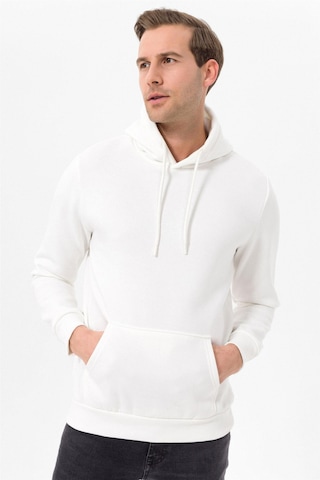 Süvari Oversize Geniş Kesim Pamuklu Yumuşak Dokulu Içi Polarlı Basic Kapüşonlu Sweatshirt Beyaz