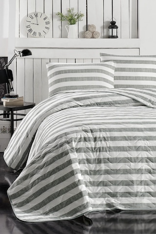 Enlora Home Kapitone Yatak Örtüsü Seti Çift Kişilik Hook Gri