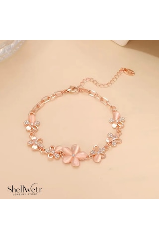 Alora Kadın Çelik Bileklik Sedefli Ve Parlak Çiçek Detaylı En Özel Hediye Somon