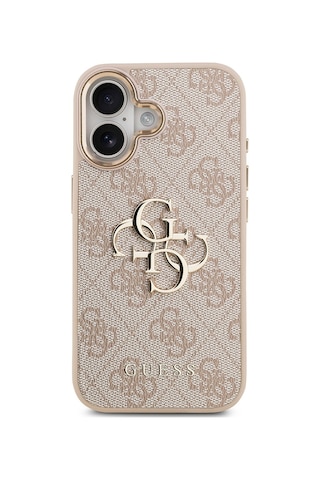 Apple Uyumlu iPhone 17 Kılıf Guess Lisanslı Gold Metal Kamera Çerçeveli Metal Büyük 4g Yazı Logolu Kapak Pembe