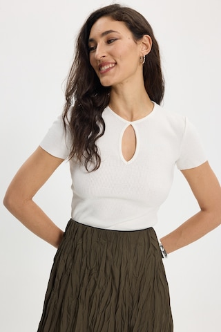 Tudors Kadın Slim Fit Dar Kesim %100 Pamuk Bisiklet Yaka Kısa Kol Ekru Crop-50376