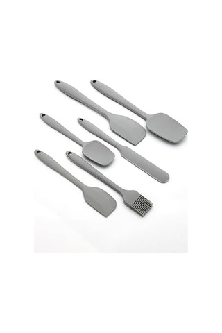 6&apos Lı Silikon Mutfak Spatula Seti, Bpa İçermez, Yüksek Isıya Dayanıklı, Gri Renk, Hediye Soyacak İle 0