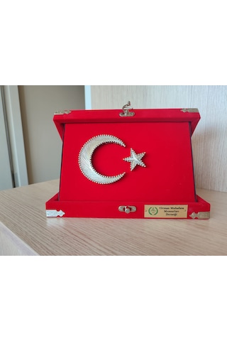 Orman Muhafaza Memurları Derneği Logolu Türk Bayraklı Plaket Kadife Kutulu-küçük Boy 12