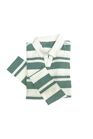 Fazra Polo Yaka Çizgili Triko Kazak 2025 Açık Yeşil