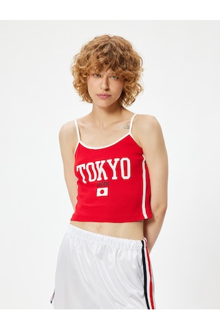 Koton Askılı Atlet Slogan Baskılı Bisiklet Yaka Slim Fit Kırmızı 4sal30388ık Kırmızı