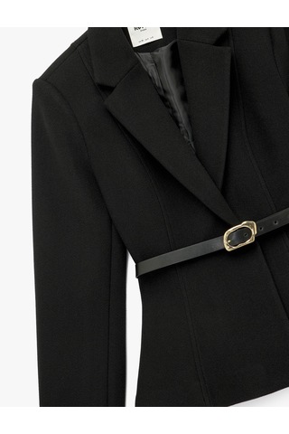 Koton Uzun Kollu Kemer Detaylı Peplum Blazer Ceket Siyah 6wak50116uw Siyah