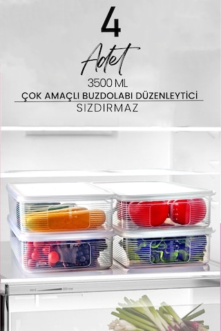 4 Adet 3500 Ml 3,5 Lt Süzgeçli Meyve Sebze Ve Salata Saklama Kabı Diğer