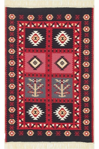 Arya Ar 28 Red %100 Geri Dönüşümlü Pamuktan Çift Taraflı Yıkanabilir Modern Dekoratif Kilim