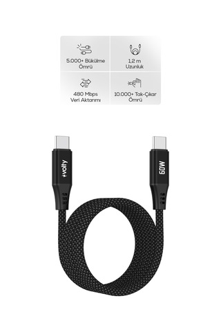 Type-c To Type-c Hızlı Şarj Kablosu 60w Pd, 480mbps, 1.2m, Manyetik Örgü V0201013