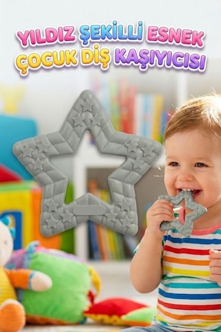 Yıldız Şekilli Esnek Bpa İçermeyen Kabartılı Pastel Renkli Oyuncak Bebek Diş Kaşıyıcısı Mint