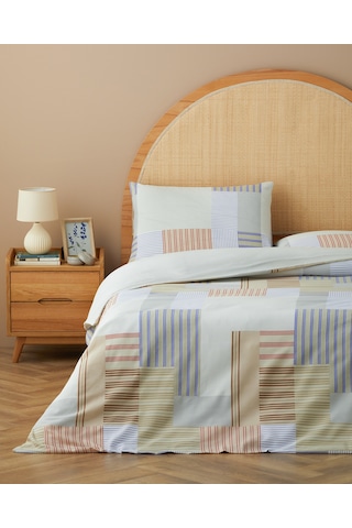 English Home Block Patch Kolay Ütülenir Tek Kişilik Nevresim Seti 160x220 Cm Mavi-kırmızı Mavi-kırmızı