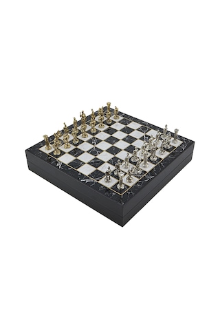 Gifthome Orta Boy Metal Roma İmparatorluğu Satranç Takımı Parlak Ve Mermer Desenli Sandıklı Mdf Tahtası 36x36x6 Cm.