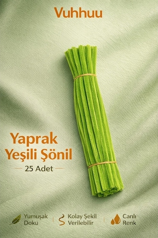 Şönil Tel Yaprak Yeşili 25 Adet Pipe Cleaner Hobi Malzemesi El İşi Ve Çiçek Yapımı İçin