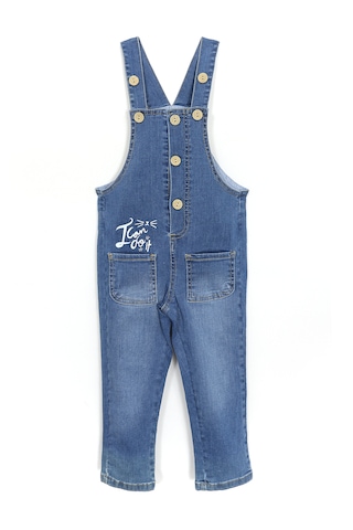 Dobakids Kedi Desen Aplikeli Unisex Bebek & Çocuk Denim Salopet Mavi 1987 Mavi