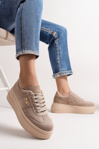 Bahrina Kadın Kalın Taban Tokalı Sneaker Vizon