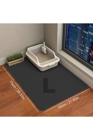 Honeybeeshop Su Geçirmez Kedi Matı Black L 29 53x21 65 İnç Çift Katmanlı Dev Boyutlu Kaymaz Yıkanabilir Kokuya Dayanıklı Kedi Kumu Koruyucu