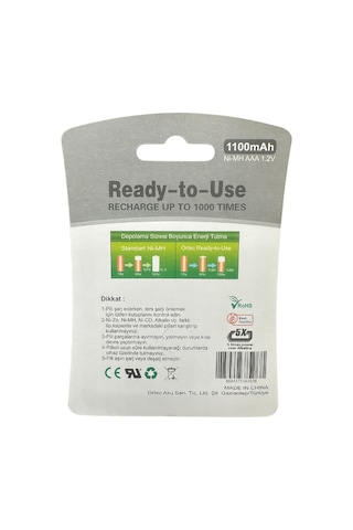 Ortec 1.2 V 1100 mAh Ni-mh Aaa Şarj Edilebilir İnce Kalem Pil