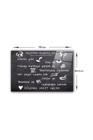 Decorita Mutfak Kuralları - Kara Tahta Cam Ocak Arkası 49,5x76cm