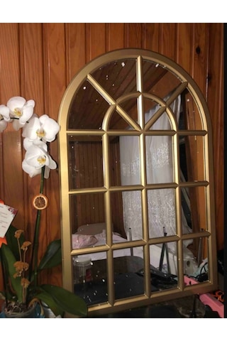 Pencere Model Ayna Duvar Aynası Salon Aynası Dressuar Aynası Gold 103 X 70 Gold