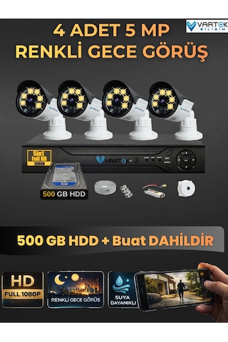 4 Kameralı Set 500 Gb Hdd Full Hd Gece Görüşlü Güvenlik Kamerası Sistemi-sabit İp Gerektirmez-