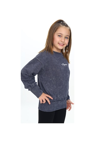 Toontoy Kız Çocuk Relax Fit Bisiklet Yaka Düşük Omuz Nakış Baskılı Sweatshirt - 2 İplik Füme
