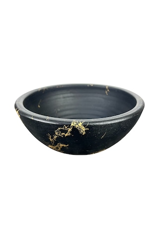 Bitki Tasarımı Siyah Üzeri Gold Mermer Efektli Toprak Saksı 20 Cm