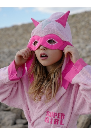 Formeya Kapşonlu Çocuk Bornoz %100 Pamuk Su Emici Pembe Hero Pembe