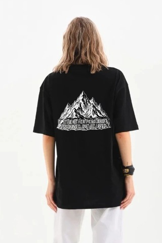 Wear Vexel Kadın T-shirt Penguen Baskılı Bisiklet Yaka Kısa Kol Yazlık Tişört - Siyah Siyah